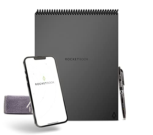 Rocketbook Flip - Blocco note con 1 penna Pilot Frixion e 1 panno in microfibra incluso, copertina grigia, formato lettera (15,2 x 28 cm)