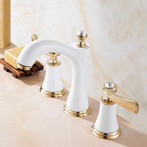 Rubinetto a bacino in rame a tre fori rubinetto per bagno rubinetto in titanio a tre pezzi (oro bianco)