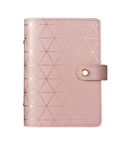 Rubywoo Regenerated Leather Journal Travel Composition Notebook Filofax Planner Organiser Round Ring Binder for Monthly Weekly Daily Schedule Personal Memo Premium Thick Paper(PinkGold, A6)
