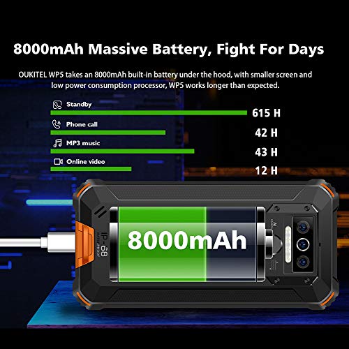 Rugged Smartphone OUKITEL WP5 2022, Batteria 8000mAh Impermeabile I...