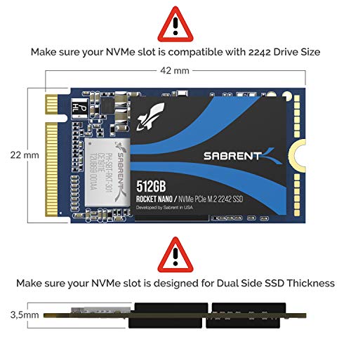 Sabrent SSD Interno PCIe NVMe M.2 2242 512GB Rocket Senza DRAM a Ba...