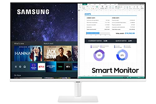Samsung Smart Monitor M5 (S32AM503), Flat 32 , 1920x1080 (Full HD), Piattaforma Smart TV (Amazon Video, Netflix), Airplay, Office 365, Wireless Dex, Casse Integrate, WiFi, HDMI, Bianco