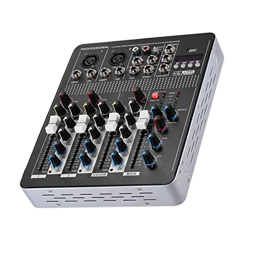 Sasuori 4 Canali Mic Linea Audio Mixer Mixing Console con 3 bande Interfaccia EQ 48V Phantom Power USB