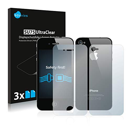 savvies 6-Pezzi Pellicola Protettiva Compatibile con Apple iPhone 4S (Anteriore + Posteriore) Protezione Schermo Trasparente