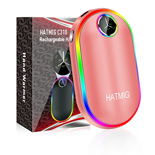 Scaldamani Ricaricabile , HATMIG 10000mAh USB Riscaldatore Scaldamani Elettrico Portatile Power Bank con display a LED e luce colorata - Oro rosa