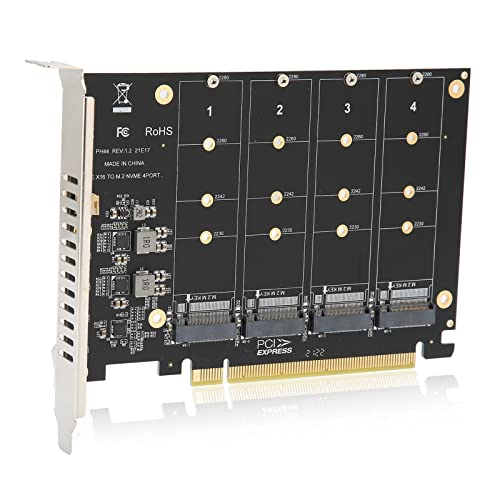 Scheda Adattatore 4Porte M.2 NVMe SSD a PCIE X16 M Key, Scheda di Espansione del Lettore Convertitore Disco Rigido, PCIE a NVME 4 Alloggiamenti, m.2 M Key SSD a PCIEx16 Scheda di Espansione
