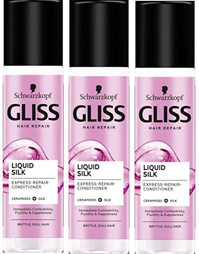 Schwarzkopf Gliss Liquid Silk Balsamo Spray Con Keratin senza risciacquo 3 X 200Ml = 600 Ml