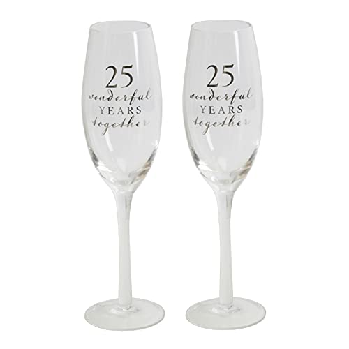 Set da 2 flûte da champagne, per anniversario del 25° anno di matrimonio, in confezione regalo