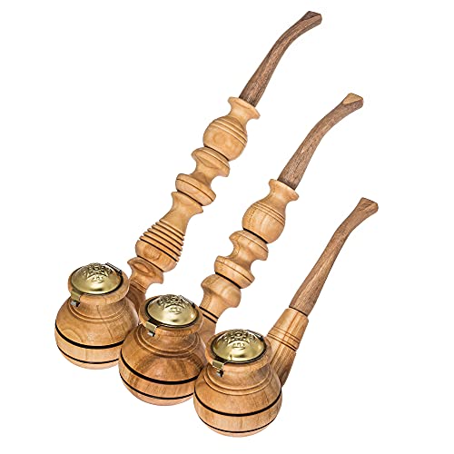 Set di 3 pipette per tabacco in legno, diverse misure 7, 10, 14 cm, intagliate a mano