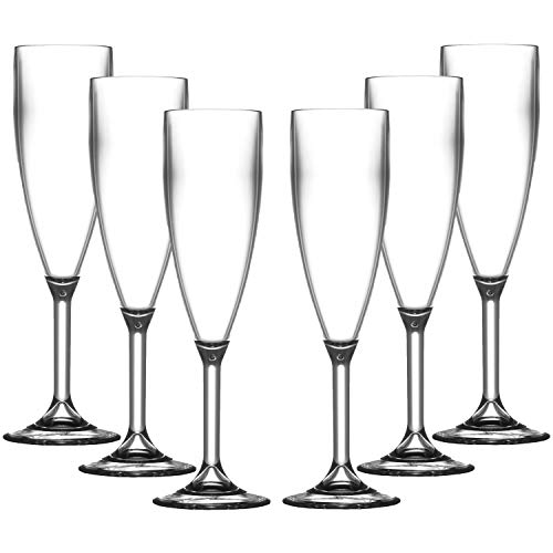 Set di 6 bicchieri da Champagne Roltex di plastica in policarbonato riutilizzabili infrangibili (180ml, 6,33 floz al bordo, altezza 17,2cm, diametro massimo 5,8cm)