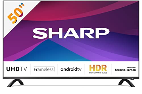 Sharp Aquos 50DL6E 50  Frameless Android 9.0 Smart TV 4K Ultra HD, Wi-Fi, DVB-T2 S2, 3840 x 2160 Pixels, Nero, suono Harman Kardon, 4xHDMI 2xUSB, 2021 [Classe di efficienza energetica G]