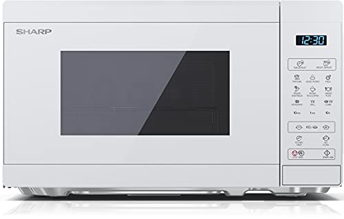 SHARP YC-MG02E-C, forno a microonde 20 litri, con funzione grill, programma di scongelamento, 11 livelli di potenza, display LCD, pannello touch, funzione timer, piatto girevole incluso, colore bianco