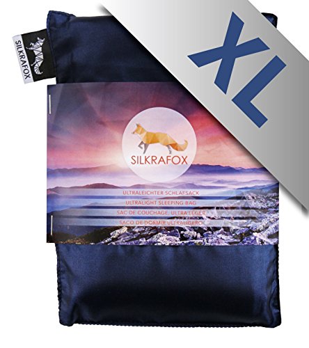 Silkrafox XL - Sacco a Pelo Ultraleggero in Seta Artificiale, Sacco Lenzuolo, Misura Extralarge 95 cm, Azzurro