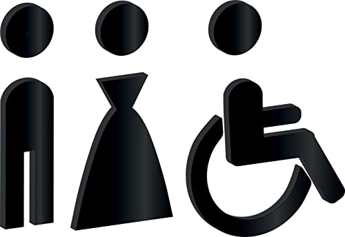 Simbolo Uomo Donna Disabili WC Bagno Toilette porta Omini segnale Targa Porta Targhetta Adesiva Segnaletica plexiglass nero (nero)