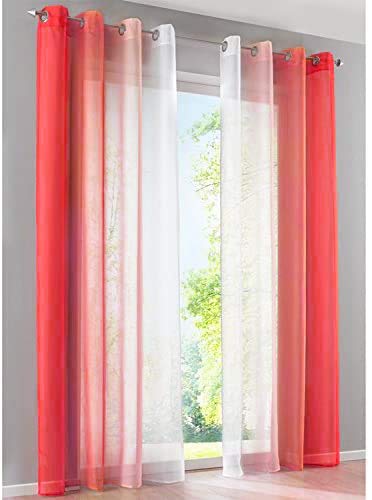 SIMPVALE 2 Pezzi Tende Trasparente - Tenda in Voile di Colore Stile Sfumato per Camera da Letto Soggiorno Balcone, Rosso con Bianco, 140x265cm