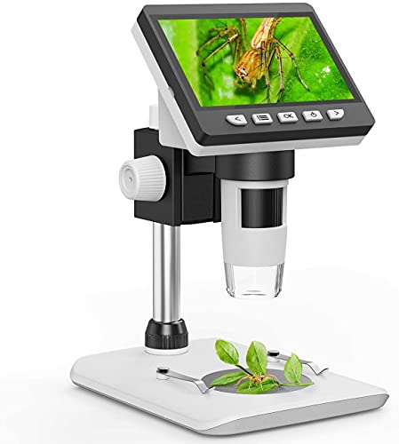 SKYBASIC Microscopio Digitale LCD, 50X-1000X da 4,3 Pollici HD 1080P 2 Megapixel, Microscopio USB a 8 luci LED regolabili con Scheda TF 32G