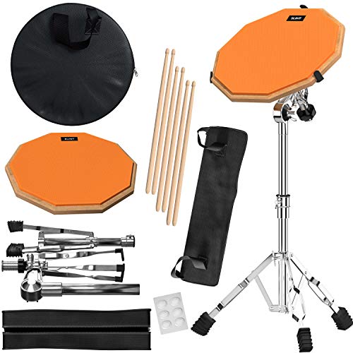 Slint Drum Practice Pad Kit - Complete Practice Drum Pad Kit - Drum Practice Pads: 12-Inch Double Sided Silent Drum Pad, Four-Inch Snare Drum - Practice Pad Set with Snare Drum Stand & Drumsticks