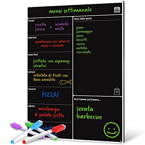 Smart Panda Lavagna Calendario Magnetico Frigorifero - Perfetta per la Pianificazione Settimanale dei Pasti, per la Lista della Spesa, per Tutta la Famiglia - Lavagnetta Magnetica - in Italiano