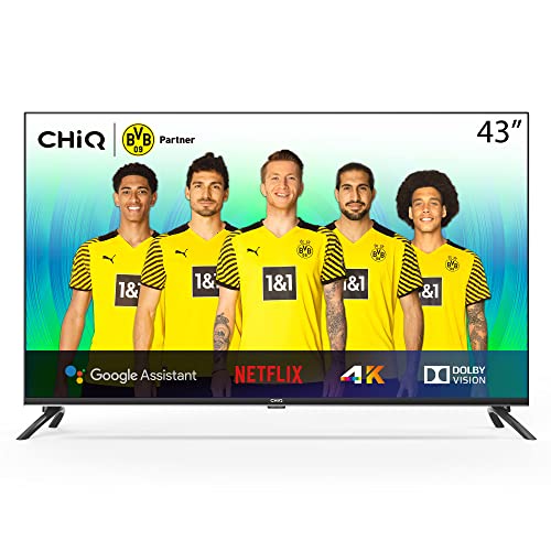 Smart TV CHiQ U43H7A, 43 pollici (108 cm), Android 9.0, UHD, 4K, WiFi, Bluetooth, Google Assistant, Netflix, Prime Video, 3 HDMI, 2 USB [classe energetica G]