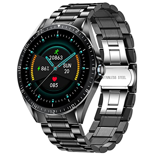 Smartwatch LIGE,Schermo Touch Da 1,3 Pollici, Impermeabile IP67,Orologio Fitness Per Uomo,Cinturino In acciaio Inossidabile Per Android iOS Nero