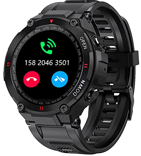 Smartwatch Uomo Orologio Fitness Militari Smart Watch Tracker di Attività con le chiamate Bluetooth, Cardiofrequenzimetro, Sportivi Contapassi Controllo Musica Cronometro per Android iOS