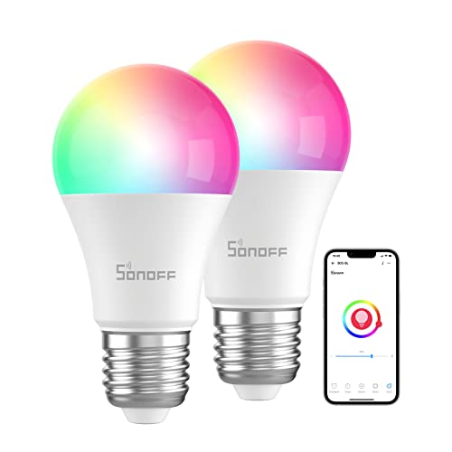 SONOFF B05-BL-A60 Lampadine Inteligente WiFi Bluetooth Smart RGB Bulb 9W 60W Equivalente, 2700K-6500K temperatura di colore regolabile, telecomando APP, funziona con Alexa e Google Assistant 2 pezzi
