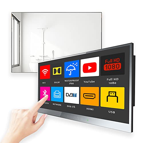 Soulaca TV da bagno da 22 pollici Smart Mirror TV di lusso IP66 Impermeabile Android 9.0 Full HD con Wi-Fi e Bluetooth (modello 2022 con touchscreen e 7 tasti touch)