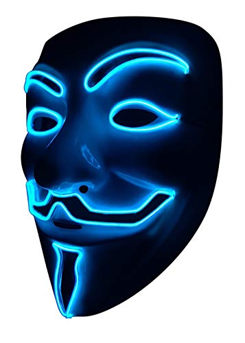 SOUTHSKY LED Maschera Vendetta Maschera El Wire Light Up per Halloween e Le Feste, Cosplay Costume, Accessori Festivi(V-Blu)