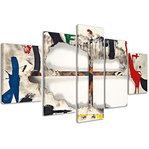 Stampe su Tela Joan Mirò Astratto 165 Quadri Moderni in 5 Pannelli già intelaiati, Pronto per Essere Appeso, 200x90cm