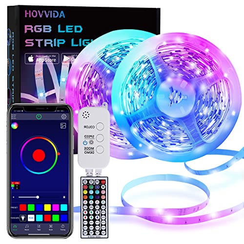 Striscia LED, HOVVIDA 20M Bluetooth Strisce LED 5050 RGB 12V Musica, Controllato da APP, Telecomando IR e Controller, 16 Milioni di Colori, 28 Modalità di Stile, Modalità di Temporizzazione