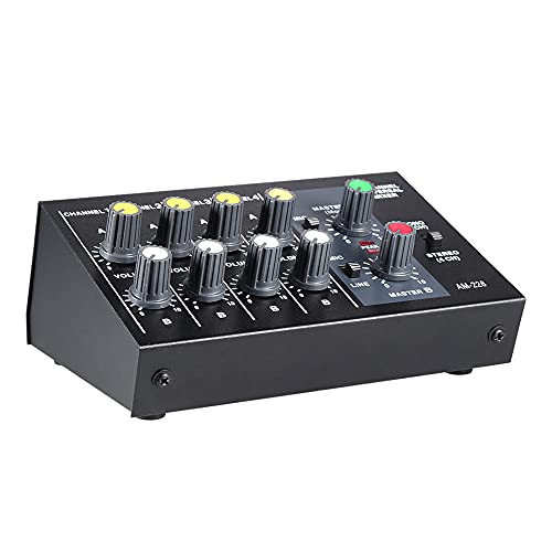 summina AM-228 Stereo Mixer Audio 8 Canali Ultra-compatta Rumore Basso Metallo Mono con Cavo Adattatore di Alimentazione