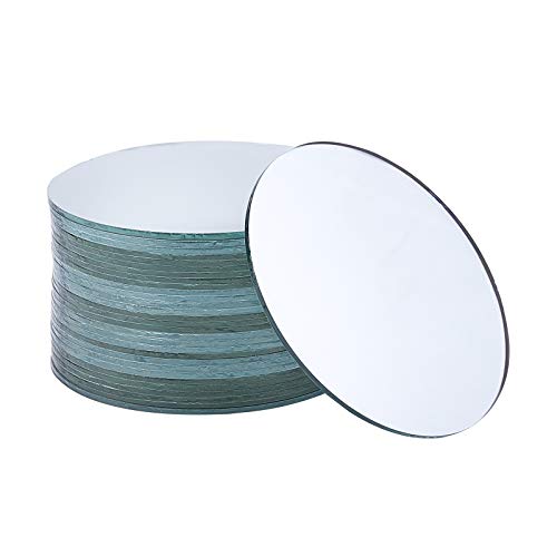 SUPERFINDINGS 30PCS Piastrelle a Specchio a Cerchio Piccolo Mini Specchio Rotondo in Vetro Bianco per progetti di Artigianato Artistico Decorazione di cornici da Viaggio, 76x1,5 mm