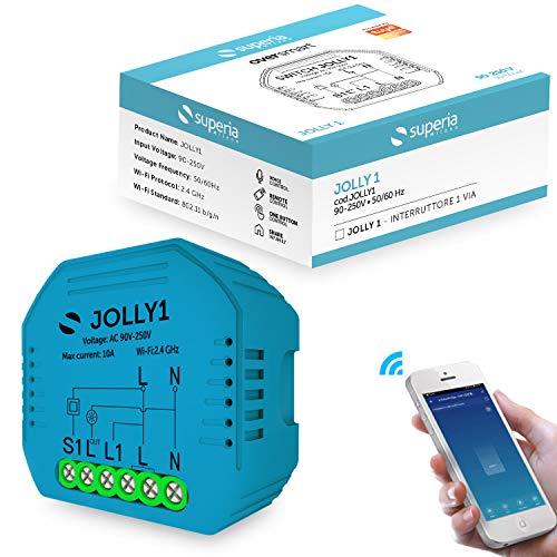 Superia Milano - JOLLY1 - Relè SMART Wi-Fi ON OFF 1 - uscita max 10A - 2.2kW - Compatibile con Google Home, Alexa Echo | Garanzia Italiana | (Pacco da 1)