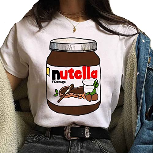 SUPWALS Stampa T Shirt Donna Burro di Arachidi Vogue White T-Shirt Graphic Cute Style Top Tees Hipster T Shirt Nutella Pattern