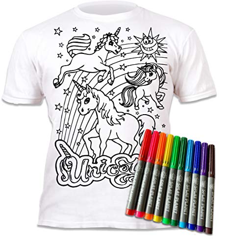 T-Shirt Splat Planet Unicorn T-Shirt Magica da Colorare con 10 Penne Magiche Lavabili Atossiche - Colora La Tua Maglietta, Colora E Lava Via E Ricolora I Compleanni dei Bambini (7-8 Anni)