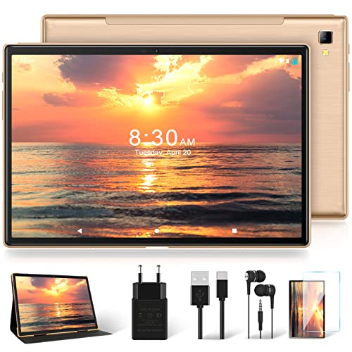 Tablet 10 Pollici Android 11 con Custodia, Octa-Core YESTEL T5 FHD Tablet, Processore 1.6 GHz Batteria 6000mAh 64 GB Espandibili Fino a 128 GB, Oro rosa