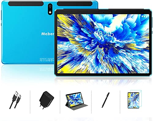 Tablet 10 Pollici HD 8-Core MEBERRY 1.6 GHz Android 10 Pro Tablet 4GB RAM+64GB ROM(128 GB Espandibile) Tablet, Google Play, 8000 mAh, 5MP +8MP, Supporto DAD FM Bluetooth GPS OTG, Solo WiFi,Blu