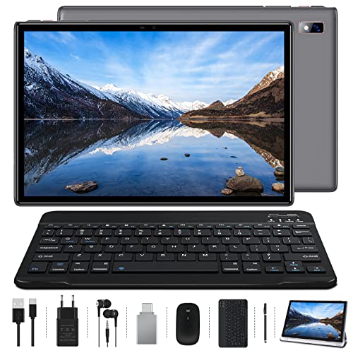 Tablet 10 Pollici Oangcc Octa Core Tablets Android 10 con 4GB RAM+64GB ROM(TF 128GB), 1.8 Ghz, 8000mAh Batteria | 5+8MP | Bluetooth 4.1 | Type C | WiFi Tablet con Mouse e Tastiera e Altro- Grigio