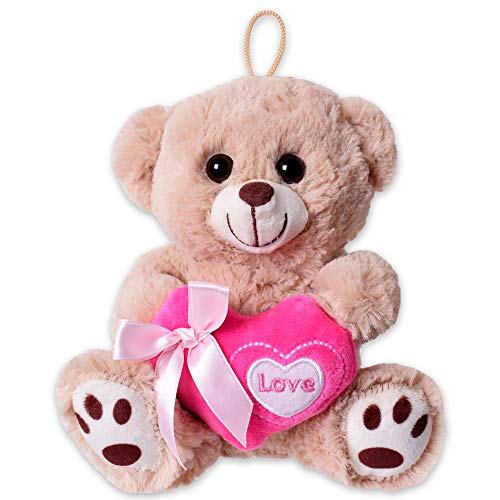 TE-Trend Orsacchiotto con cuore, orsetto di peluche, orsetto, 18 cm, cuore, rosa, marrone chiaro, marrone