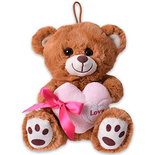 TE-Trend Orsacchiotto con cuore, regalo di peluche, orsetto, orsetto, orsetto di peluche, orsacchiotto, cuore rosa, 18 cm, marrone