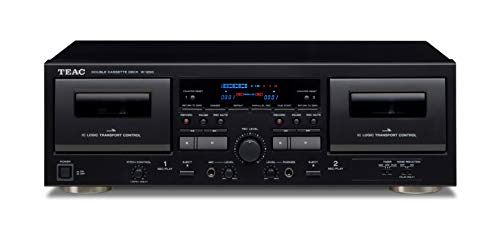 Teac W-1200(B) Dual Cassette Deck (lettore di cassette, registrazione riproduzione, ingresso microfono per karaoke e annunci, uscita USB per la registrazione digitale su PC Mac), nero