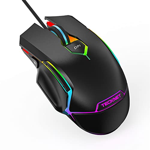 TECKNET Mouse Gaming, 16000 DPI ,Mouse da Gaming cablato,Mouse da Gioco con 9 Pulsanti Programmabili e 11 Modalità di RGB,PC Mac Laptop-Nero