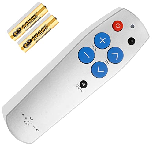 Telecomando TV TabTime Big Button con tasti grandi (istruzioni in italiano) - Facile da usare e configurare - Telecomando TV universale base - Regali per persone affette da demenza (Silver)