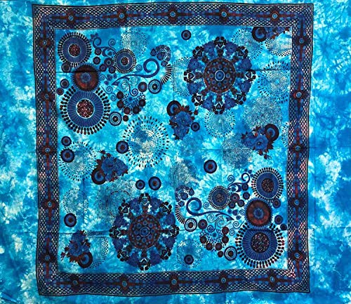 Telo Arredo Copritutto Grande Daisy 210x240 cm 100% Cotone Copri divano Gran foulard con Frange Batik (Azzurro)