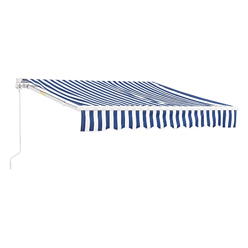 Tenda da Sole a Muro con Bracci Estensibili e Manovella - 300 x 250 cm (LxP) - Tettuccio Parasole con Protezione Raggi UV - Blu Bianco