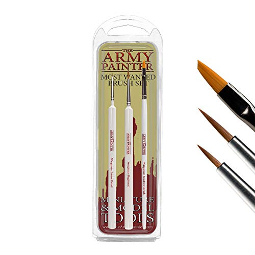 The Army Painter Most Wanted Brush Set | 3 pennelli | Setole sintetiche Toray e naturali in zibellino rosso | Pennelli Insane Detail, Small Drybrush per pittura di miniature