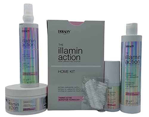 The illamin action KIT HOME:Shampoo polarizzante per laminazione 300ml+Concentrato laminabte 300ml+Sigillante lamellare per laminazione 200ml+Final touch spray effetto specchio DIKSON
