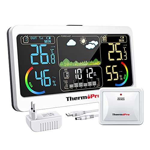 ThermoProTP68 Stazione Meteo Ricaricabile Termometro Igrometro Wireless da Interno Esterno Misuratore di Temperatura e umidità Digitale con Sensore Resistente al Freddo e Impermeabile per Casa