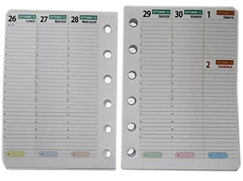 tipome Ricarica Calendario settimanale Formato A7 Pocket 8x12cm per Agenda con 6 Anelli
