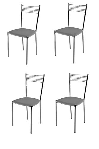 Tommychairs - Set 4 sedie modello Elegance per cucina bar e sala da pranzo, struttura in acciaio verniciata color alluminio e seduta in finta pelle colore grigio chiaro